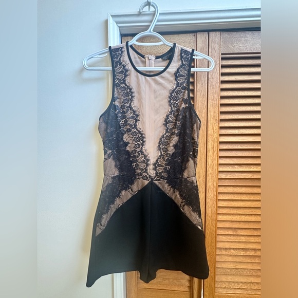 Topshop Women's Nude Mesh Lace Detail Plunge Romper Black Size US: 6 UK: 10 - Picture 10 of 15